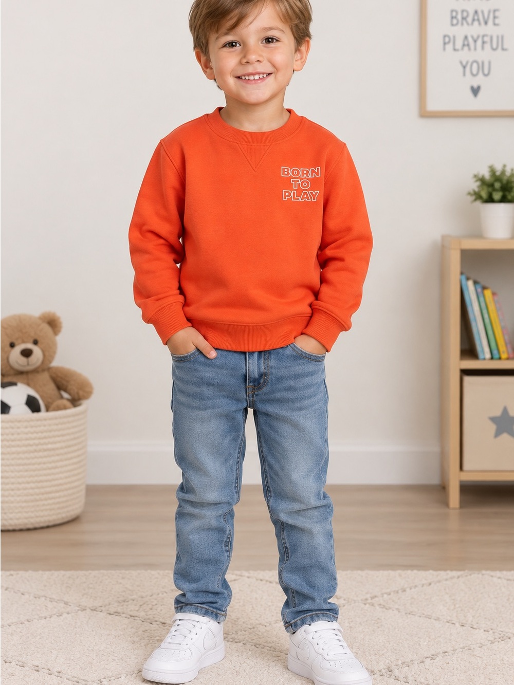 Old Navy Orange 'Born to Play' Kids Crewneck Sweatshirt